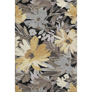 HomeRoots 9' X 12' Floral Washable Area Rug - Stylish Black, Gray & Wheat Design with UV Protection & Durability 693947