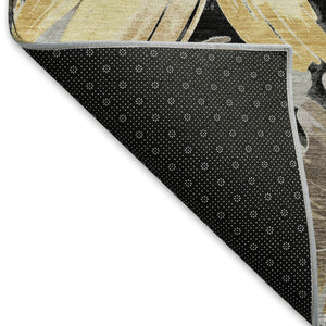 HomeRoots 9' X 12' Floral Washable Area Rug - Stylish Black, Gray & Wheat Design with UV Protection & Durability 693947