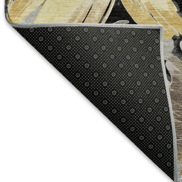 HomeRoots 9' X 12' Floral Washable Area Rug - Stylish Black, Gray & Wheat Design with UV Protection & Durability 693947
