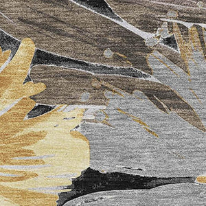 HomeRoots 9' X 12' Floral Washable Area Rug - Stylish Black, Gray & Wheat Design with UV Protection & Durability 693947