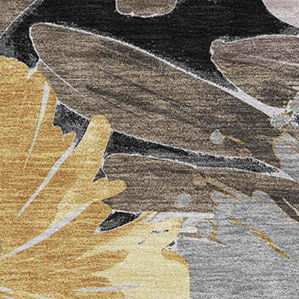 HomeRoots 10' X 14' Stylish Black Gray Wheat Floral Washable Area Rug with UV Protection & Non-Slip Backing 693948