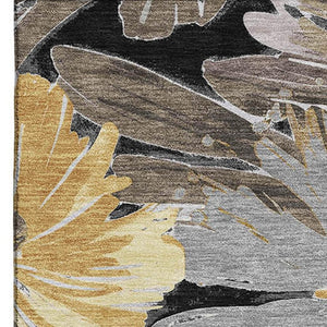 HomeRoots 10' X 14' Stylish Black Gray Wheat Floral Washable Area Rug with UV Protection & Non-Slip Backing 693948