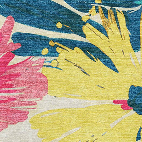 HomeRoots 8' Durable Blush Yellow & Blue Floral Area Rug – Washable, UV Protected, Stain-Resistant Beauty! 693952