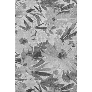HomeRoots 5' X 8' Floral Washable Area Rug in Gray Silver & Charcoal - Durable, UV Protected, Stylish Design 693956