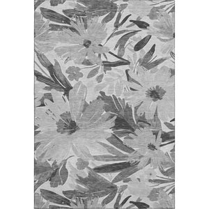 HomeRoots 8' Gray Silver and Charcoal Floral Washable Area Rug - Stain Resistant, UV Protected, Durable Style 693958