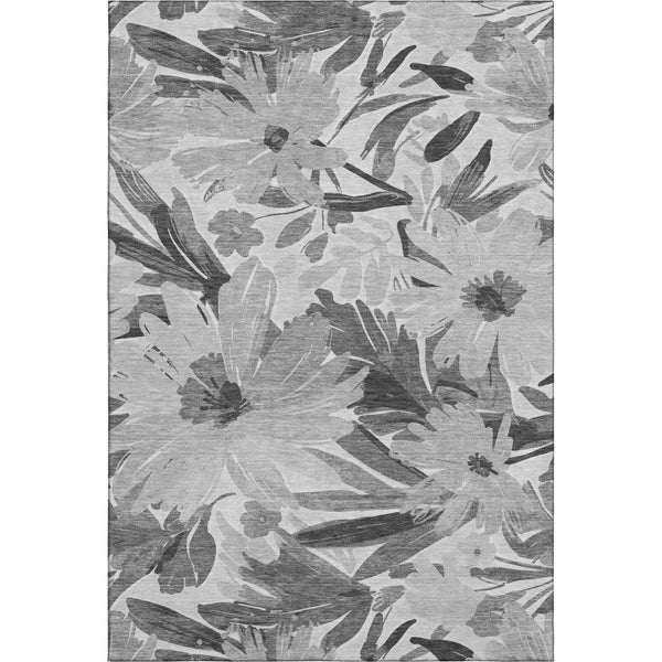 HomeRoots 8' Gray Silver and Charcoal Floral Washable Area Rug - Stain Resistant, UV Protected, Durable Style 693958