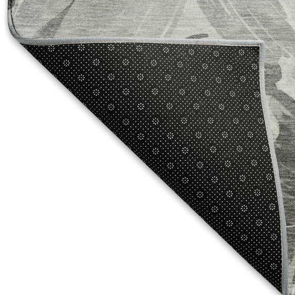 HomeRoots 8' Gray Silver and Charcoal Floral Washable Area Rug - Stain Resistant, UV Protected, Durable Style 693958