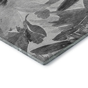 HomeRoots 8' Gray Silver and Charcoal Floral Washable Area Rug - Stain Resistant, UV Protected, Durable Style 693958