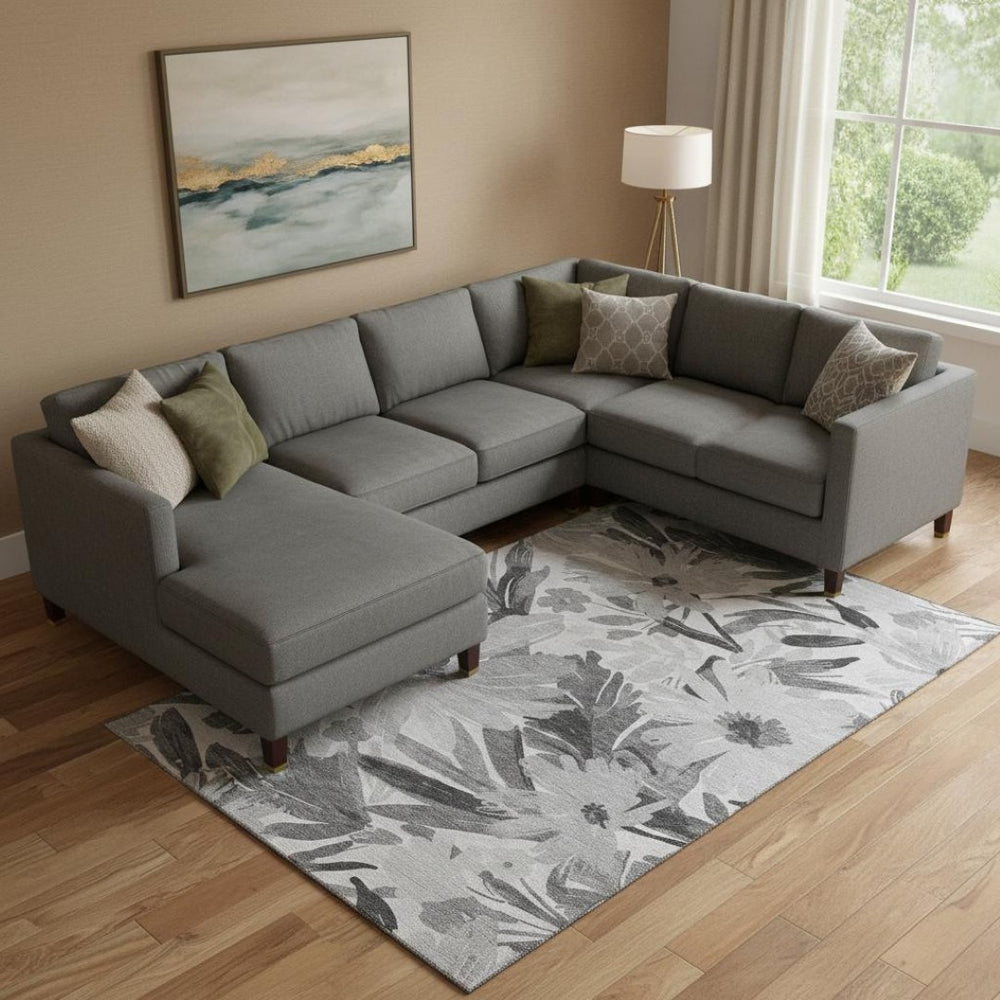 HomeRoots 9' X 12' Elegant Gray Floral Area Rug - Washable, UV Protected, Perfect for High-Traffic Homes 693959