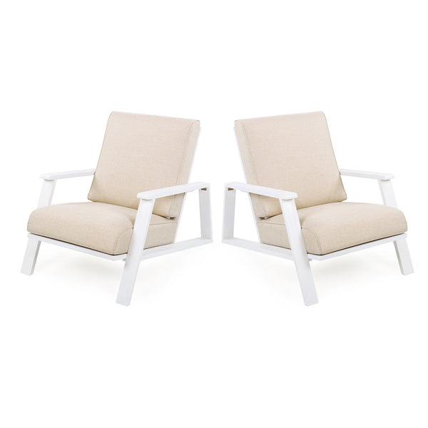 English Elm Christopher Knight Home® - Patio Lounge Chair Set Of 2 - Stylish White Acacia Wood Frame & Weather-Resistant Beige Cushions N779P291591W-2