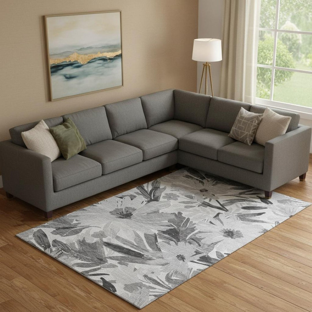 HomeRoots 10' Gray Floral Washable Area Rug with UV Protection - Stylish, Durable, and Pet-Friendly Centerpiece 693960