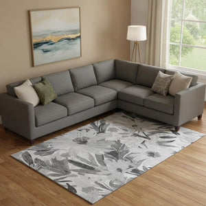 HomeRoots 10' Gray Floral Washable Area Rug with UV Protection - Stylish, Durable, and Pet-Friendly Centerpiece 693960