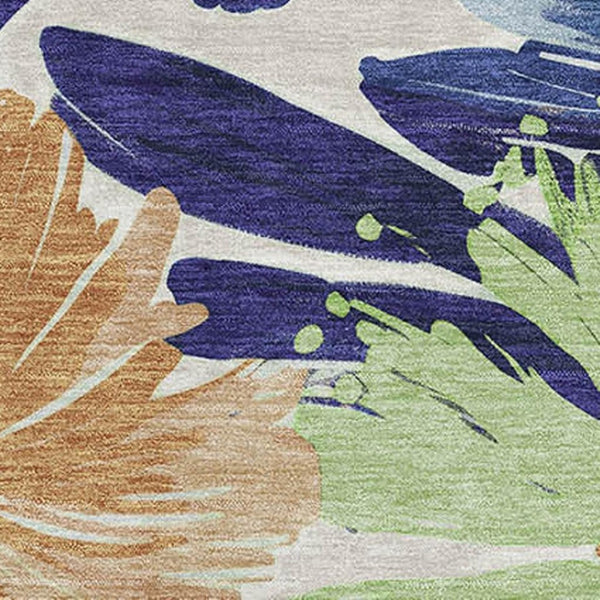 HomeRoots 5' X 8' Floral Area Rug in Navy Blue, Mint Green & Copper – Washable, UV Protected, Stylish & Durable 693962