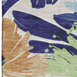 HomeRoots 8' Washable Floral Area Rug in Navy Blue, Mint Green & Copper - UV Resistant, Durable, and Stylish! 693964
