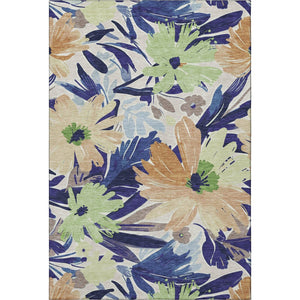 HomeRoots 8' Washable Floral Area Rug in Navy Blue, Mint Green & Copper - UV Resistant, Durable, and Stylish! 693964