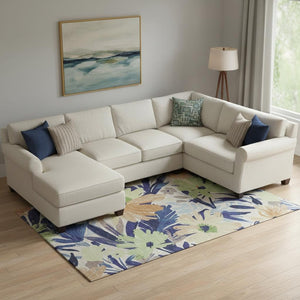 HomeRoots 10' X 14' Washable Area Rug in Navy Blue, Mint Green & Copper Floral - Durable & UV Protected! 693966