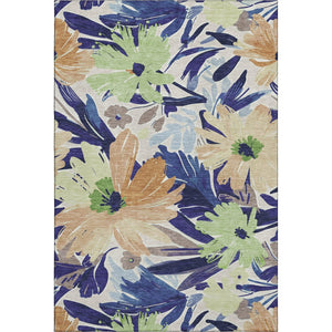 HomeRoots 10' X 14' Washable Area Rug in Navy Blue, Mint Green & Copper Floral - Durable & UV Protected! 693966