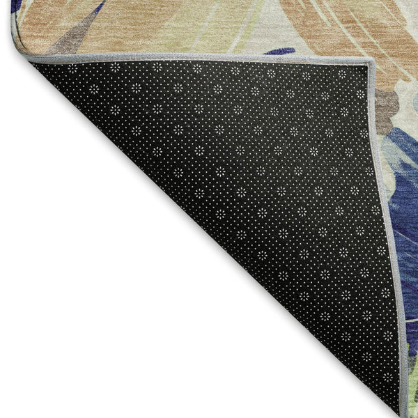 HomeRoots 10' X 14' Washable Area Rug in Navy Blue, Mint Green & Copper Floral - Durable & UV Protected! 693966