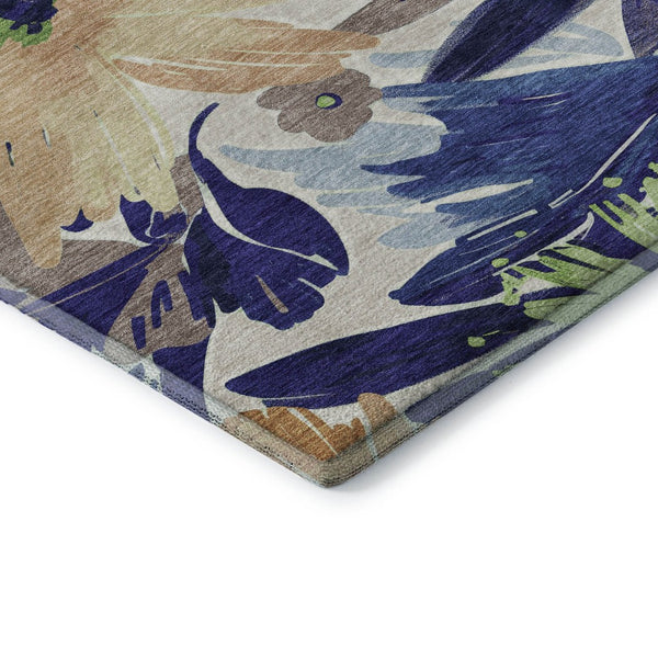 HomeRoots 10' X 14' Washable Area Rug in Navy Blue, Mint Green & Copper Floral - Durable & UV Protected! 693966