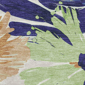 HomeRoots 10' X 14' Washable Area Rug in Navy Blue, Mint Green & Copper Floral - Durable & UV Protected! 693966