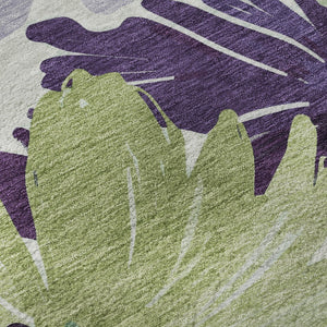 HomeRoots 8' X 8' Floral Washable Round Rug in Purple, Green & Ivory - UV Protected, Durable & Stylish Decor 693969