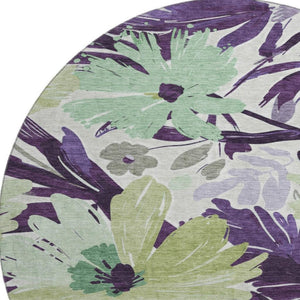 HomeRoots 8' X 8' Floral Washable Round Rug in Purple, Green & Ivory - UV Protected, Durable & Stylish Decor 693969