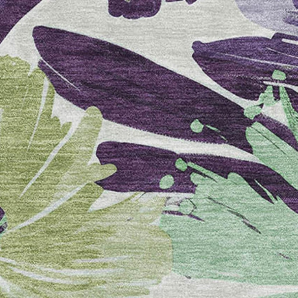 HomeRoots 8' Washable Floral Area Rug in Purple, Green & Ivory - UV Protection & Non-Slip Backing for Durability 693970