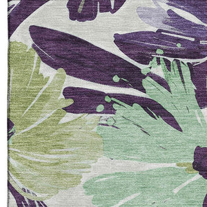 HomeRoots 8' Washable Floral Area Rug in Purple, Green & Ivory - UV Protection & Non-Slip Backing for Durability 693970
