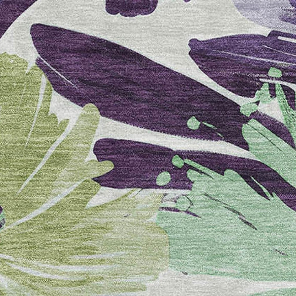 HomeRoots 9' X 12' Floral Area Rug in Purple, Green & Ivory - Washable, UV Protected, Durable for High-Traffic Spaces 693971