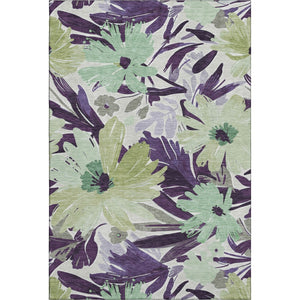 HomeRoots 10' X 14' Floral Area Rug in Purple, Green & Ivory - Washable, UV Protected, Pet-Friendly Design! 693972
