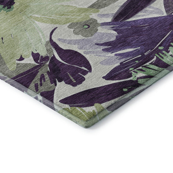 HomeRoots 10' X 14' Floral Area Rug in Purple, Green & Ivory - Washable, UV Protected, Pet-Friendly Design! 693972