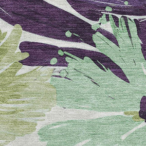 HomeRoots 10' X 14' Floral Area Rug in Purple, Green & Ivory - Washable, UV Protected, Pet-Friendly Design! 693972
