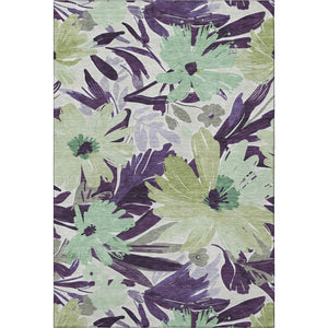 HomeRoots 10' X 14' Floral Area Rug in Purple, Green & Ivory - Washable, UV Protected, Pet-Friendly Design! 693972