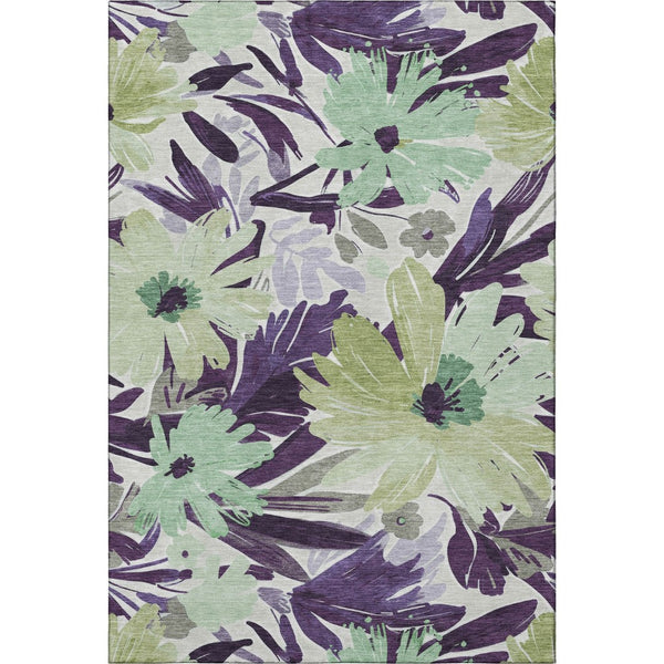 HomeRoots 10' X 14' Floral Area Rug in Purple, Green & Ivory - Washable, UV Protected, Pet-Friendly Design! 693972