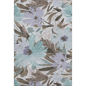 HomeRoots 5' X 8' Floral Area Rug in Taupe, Blue & Lavender - Washable, UV Protected, Durable & Stylish Decor 693974