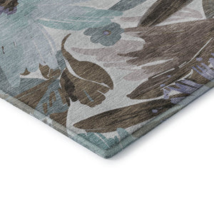HomeRoots 5' X 8' Floral Area Rug in Taupe, Blue & Lavender - Washable, UV Protected, Durable & Stylish Decor 693974