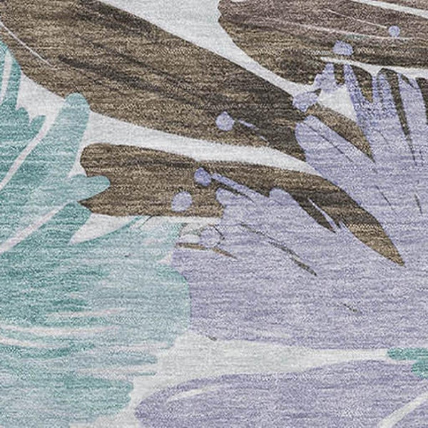 HomeRoots 5' X 8' Floral Area Rug in Taupe, Blue & Lavender - Washable, UV Protected, Durable & Stylish Decor 693974