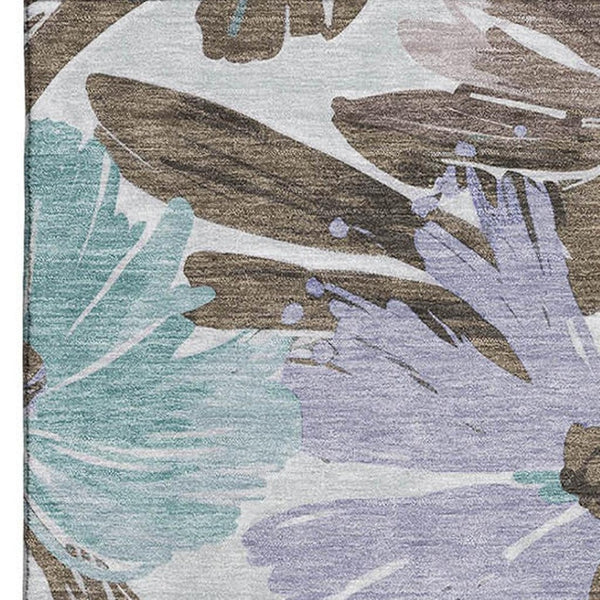 HomeRoots 5' X 8' Floral Area Rug in Taupe, Blue & Lavender - Washable, UV Protected, Durable & Stylish Decor 693974