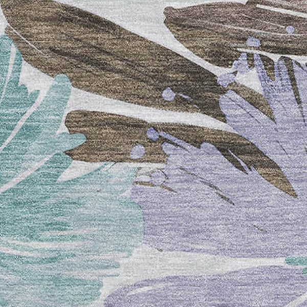 HomeRoots 8' Elegant Floral Washable Area Rug in Taupe, Blue & Lavender - Stain Resistant & UV Protected! 693976