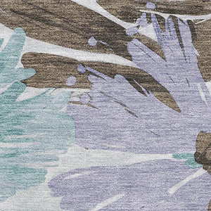 HomeRoots 9' X 12' Floral Washable Area Rug in Taupe, Blue & Lavender – UV Protected, Stain Resistant Design 693977
