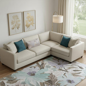 HomeRoots 10' X 14' Washable Floral Area Rug in Taupe, Blue & Lavender – Durable, UV-Protected, Non-Slip Design 693978