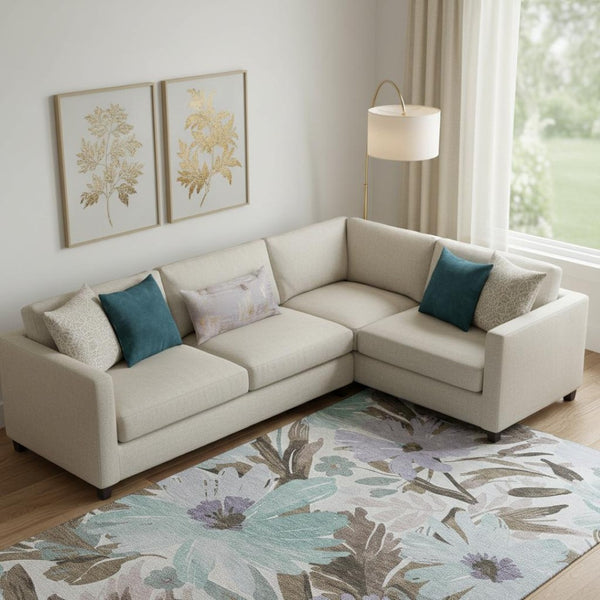 HomeRoots 10' X 14' Washable Floral Area Rug in Taupe, Blue & Lavender – Durable, UV-Protected, Non-Slip Design 693978