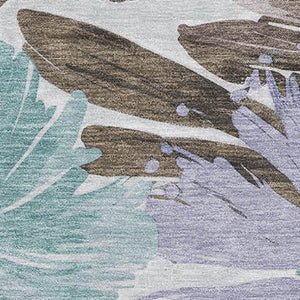 HomeRoots 10' X 14' Washable Floral Area Rug in Taupe, Blue & Lavender – Durable, UV-Protected, Non-Slip Design 693978