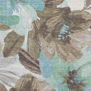 HomeRoots 8' Durable Floral Area Rug in Khaki, Teal & Green - Washable, UV Protected, Ideal for Homes with Kids & Pets 693982