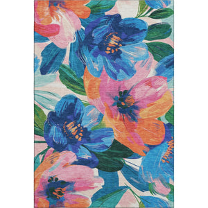 HomeRoots 5' X 8' Washable Floral Area Rug in Navy, Orange & Pink – UV Protected, Durable & Stylish Décor Piece 693986