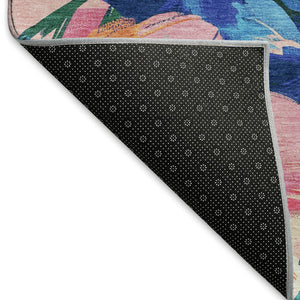 HomeRoots 5' X 8' Washable Floral Area Rug in Navy, Orange & Pink – UV Protected, Durable & Stylish Décor Piece 693986