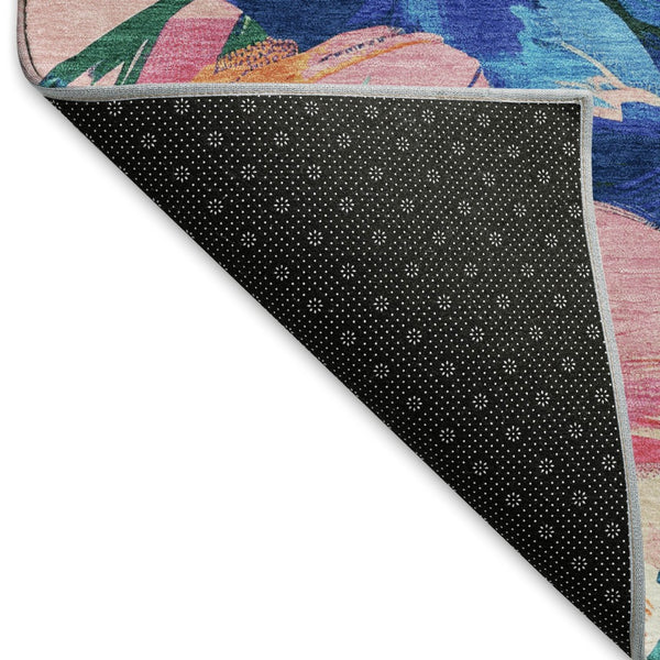 HomeRoots 5' X 8' Washable Floral Area Rug in Navy, Orange & Pink – UV Protected, Durable & Stylish Décor Piece 693986