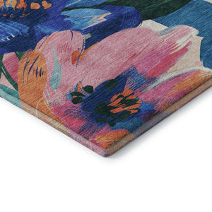 HomeRoots 5' X 8' Washable Floral Area Rug in Navy, Orange & Pink – UV Protected, Durable & Stylish Décor Piece 693986