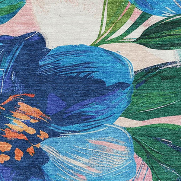 HomeRoots 5' X 8' Washable Floral Area Rug in Navy, Orange & Pink – UV Protected, Durable & Stylish Décor Piece 693986