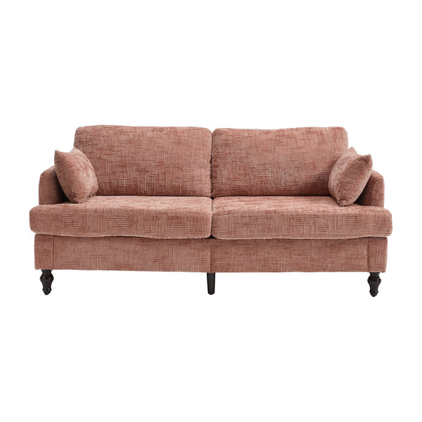 English Elm Modern chenille 2-seater sofa with LED lighting, USB charging, storage pocket, sturdy wood legs Pink W395P318541
